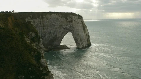 Etretat, Normandy. Etretat cliffs on the atlantic ocean shore Normandy, France Stock Footage 112750046