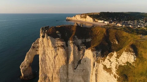 Etretat, Normandy, top view of slopes of the atlantic ocean Stock Footage 114742466