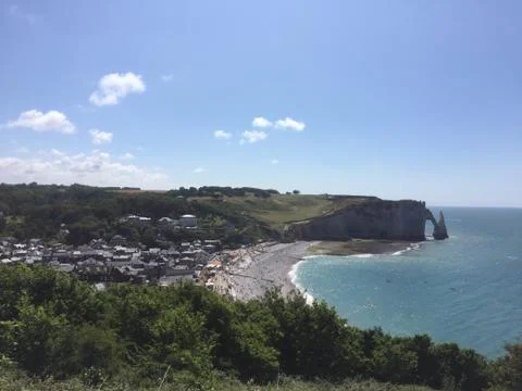 Etretat view with cliffs Stock Photos