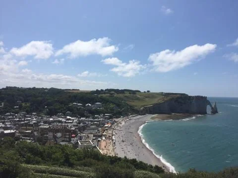 Etretat view with cliffs Stock Photos