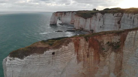 Etretat white cliffs fly-by Stock Footage 141298848