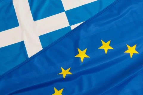 EU and Greece Flags Stock Photos