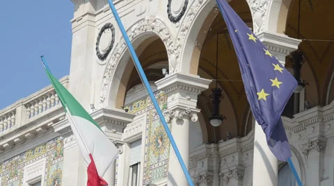 EU and Italian flags Stock Footage 36420327