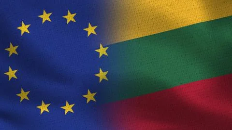 EU and Lithuania Realistic Half Flags Together - European Union Stock Illustration