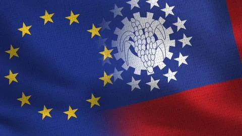 EU and Myanmar Burma Realistic Half Flags Together - European Union Stock Illustration