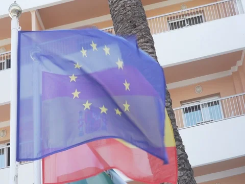 EU and Spanish flags Stock Footage 80972611