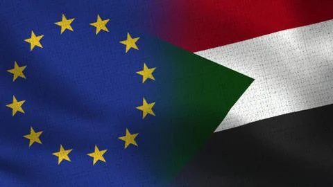 EU and Sudan Realistic Half Flags Together - European Union Stock Illustration