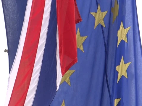 EU and UK flags are waving in front of Big-Ben, London, UK Video stock 75642853