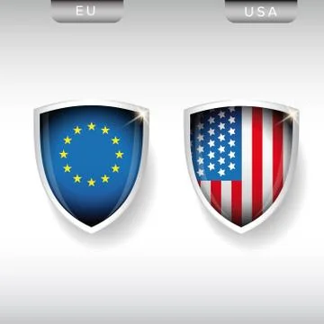 EU and USA flags shield vector Stock Illustration