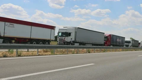 EU Border Trucks Queue Video stock 221852651