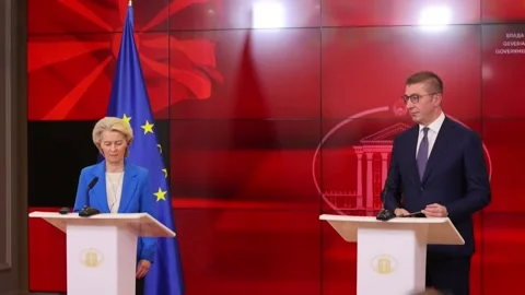 EU Commission chief visits North Macedonia on regional tour, MACEDONIA, MK - 02  Stock Footage 346901190