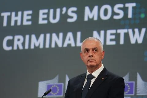 EU Commission press conference on analysis of the organised crime, Brussels, Bel Stock Photos