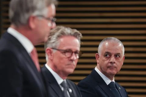 EU Commission press conference on analysis of the organised crime, Brussels, Bel Stock Photos