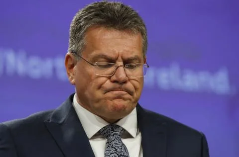 EU Commission press conference on Protocol on Ireland/Northern Ireland, Brussels Stock Photos