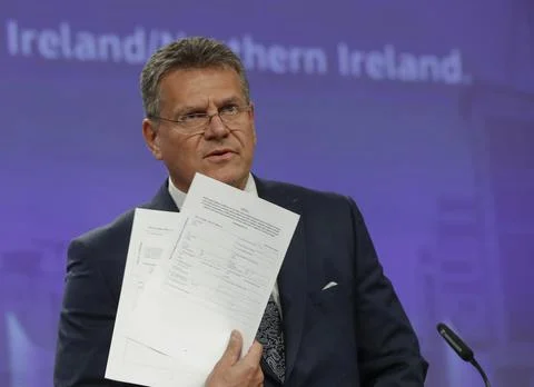 EU Commission press conference on Protocol on Ireland/Northern Ireland, Brussels Stock Photos