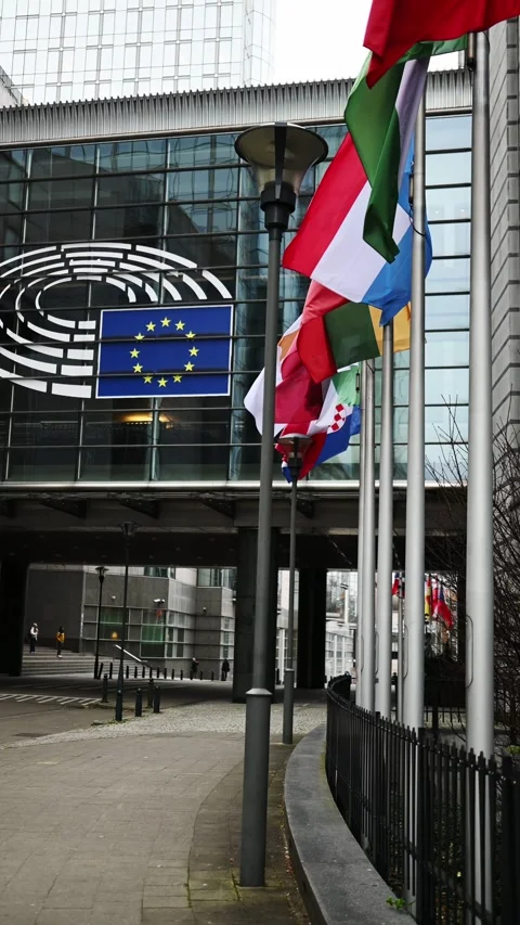 Eu Country Flags Wave Outside Parliament Vídeos de archivo 327543594