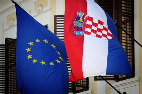 Eu-croatian flags Stock Photos