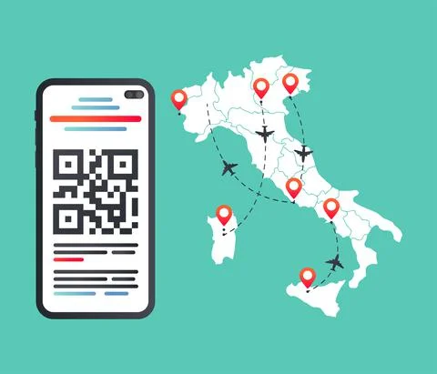 EU Digital COVID Certificate vector illustration. Domestic flights in Italy Illustrazione stock