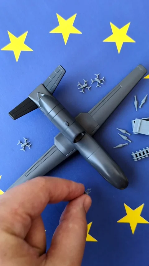 EU drone unmanned autonomous technology of espionage and strikes on the enemy, E Video stock 316781249