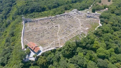 EU Drone View of the Ruins of Shumen Fortress on Shumen Plateau Stock Footage 323968943