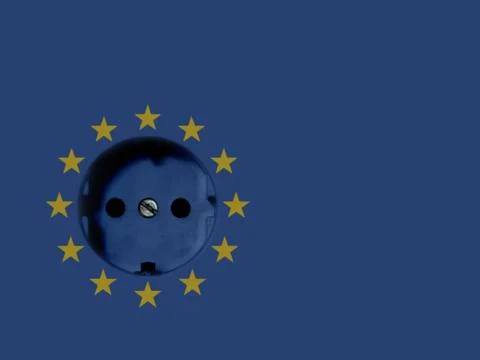 EU Electricity Concept: Power Socket With EU Flag, 3d illustration Illustrazione stock