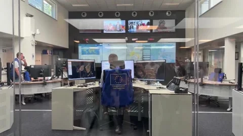 The EU emergency center shows how it coordinates wildfire response efforts in Sp Stock Footage 340831393