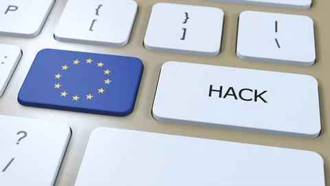 EU European Union Hack or Hacker Attack 3D Illustration. Country National Flag Illustrazione stock