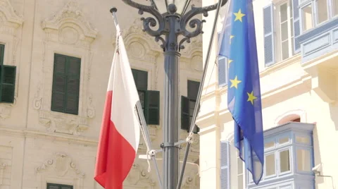 Eu flag  and Malta flag Stock Footage 66588826