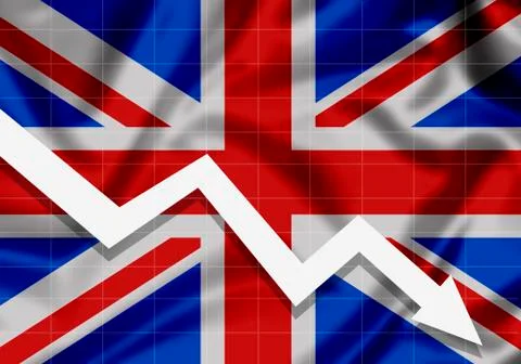 EU Flag Britain down arrow, the concept of failures Stock Illustration