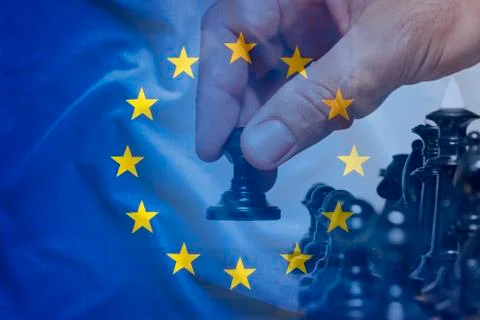 EU flag chess move concept Stock Photos