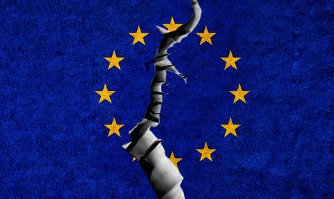 EU flag on cracked wall background Stock Illustration