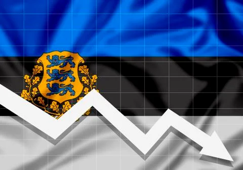 EU Flag Estonia down arrow, the concept of failures Stock Illustration
