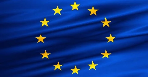 EU flag, euro flag, flag of european union waving, yellow star on blue Stock Footage 79902302