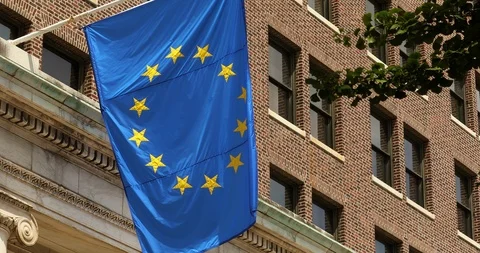 EU flag flies in the wind Stock Footage 100852387