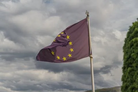 EU flag flying on pole Stock Photos