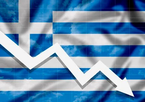 EU Flag Greece down arrow, the concept of failures Stock Illustration