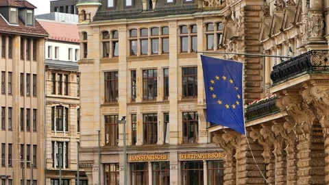EU Flag In Hamburg Stock Footage 155553337