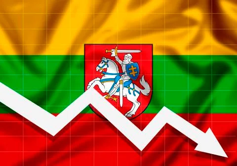 EU Flag Lithuania down arrow, the concept of failures Stock Illustration