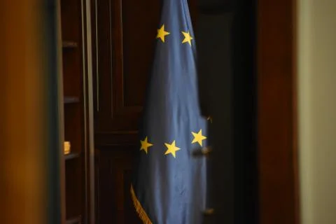 Eu flag in the office Stock Photos