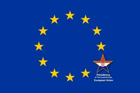 EU Flag, one star bigger with the flag of Croatia inside Stock Illustration