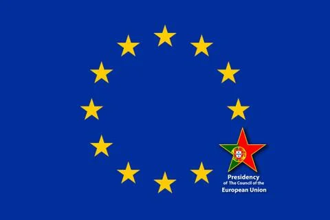 EU Flag, one star bigger with the flag of Portugal inside Stock Illustration