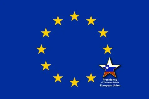 EU Flag, one star bigger with the flag of Slovenia inside Stock Illustration