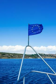 Eu flag on the ship Foto stock