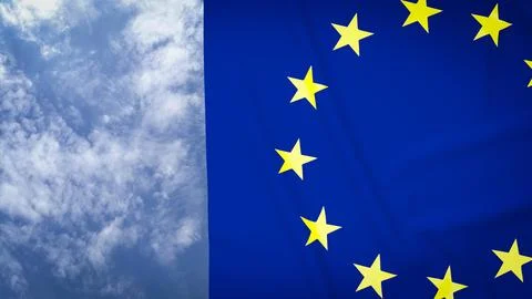 The Eu flag on sky Background 3d rendering. Stock Illustration