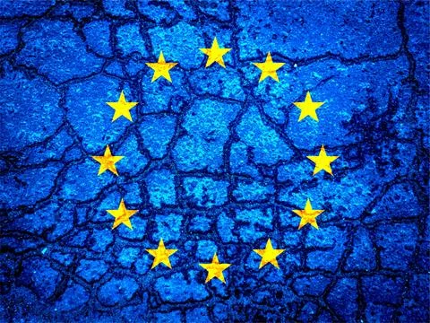 EU flag stylized with the texture of old cracked asphalt Stockillustratie