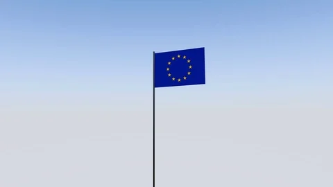 EU flag swaying in the wind against the blue sky Stock Footage 113084153