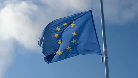 EU Flag Waving against the blue sky 스톡 동영상 87697609