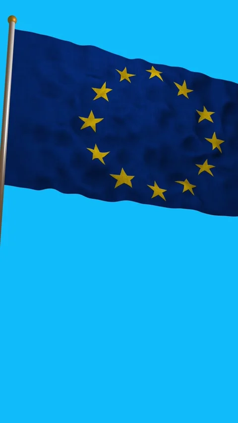 EU flag waving against blue sky, European Union international symbol loop, 4k Stock Footage 333835140
