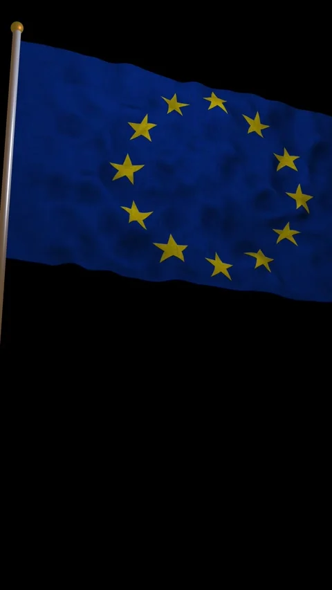 EU flag waving on black background, European Union symbol isolated loop, 4k Stock Footage 333835238