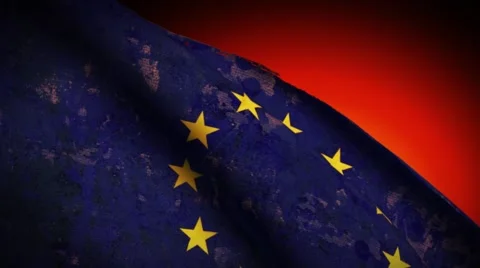 EU Flag Waving, old, grunge look background sunset Stock-Footage 49766646